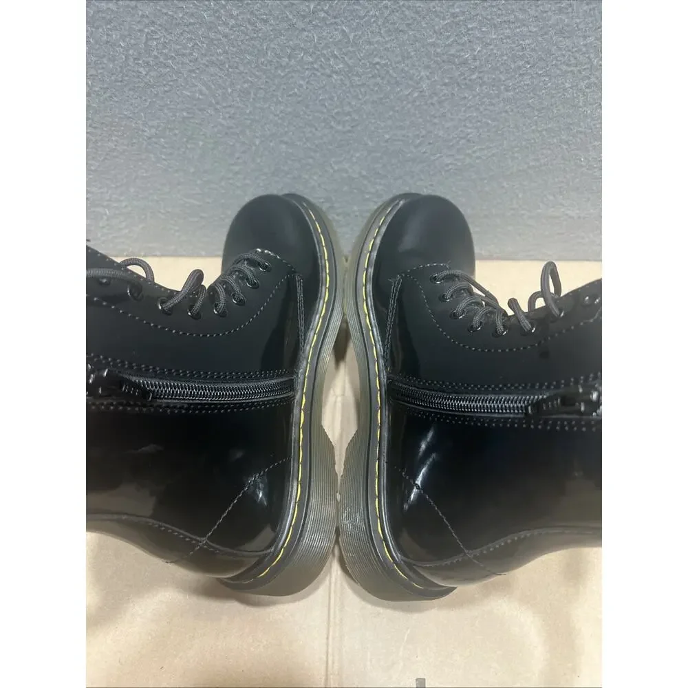 Dr. Martens 1460 J Black Patent Leather Lace Up/Zip Ankle Boots Size 4